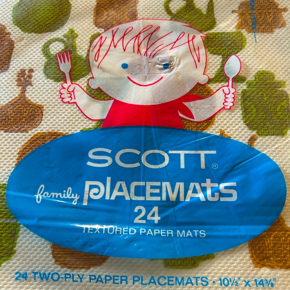 VTG Sealed package of paper placemats 24 Qty. By Scott. Rare find!!! Dated 1967